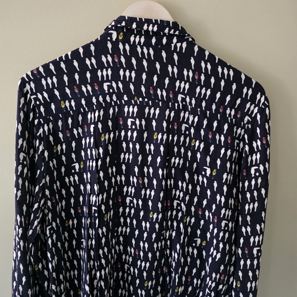 Anthropologie Maeve 10 Eclectic Bohemian Novelty Print Wynwood Bird Button Shirt - Picture 13 of 15